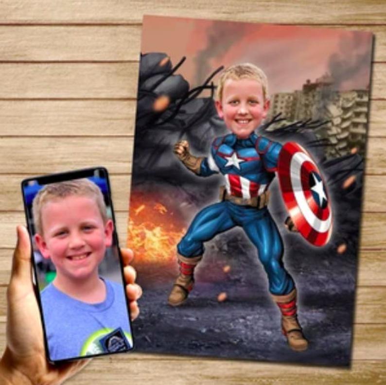 Personalized Hand-Drawing Kid's Portrait Canvas Wall Art III