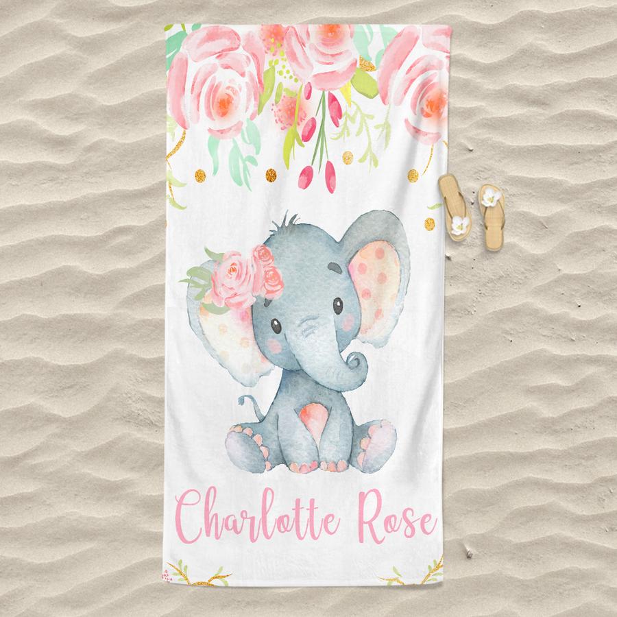 Personalized Kids Beach Towels -Elephant I25