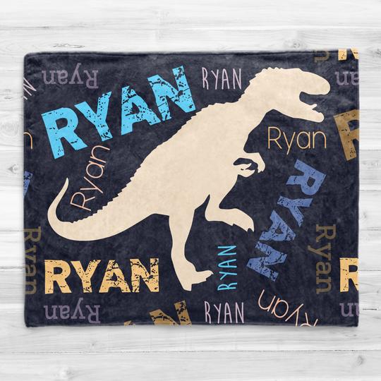 Personalized Dinosaur Baby Blanket, Dinosaur Blanket T-Rex, Dino Bedding Boy Blanket Dinosaur Name Blanket Toddler Blanket -Made IN USA