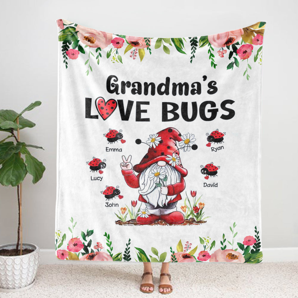 Custom "Love Bug" Fleece Name Blanket For Grandma and Mothers, Mother's Day Gift, Mother Blanket, Granny’s Favorite