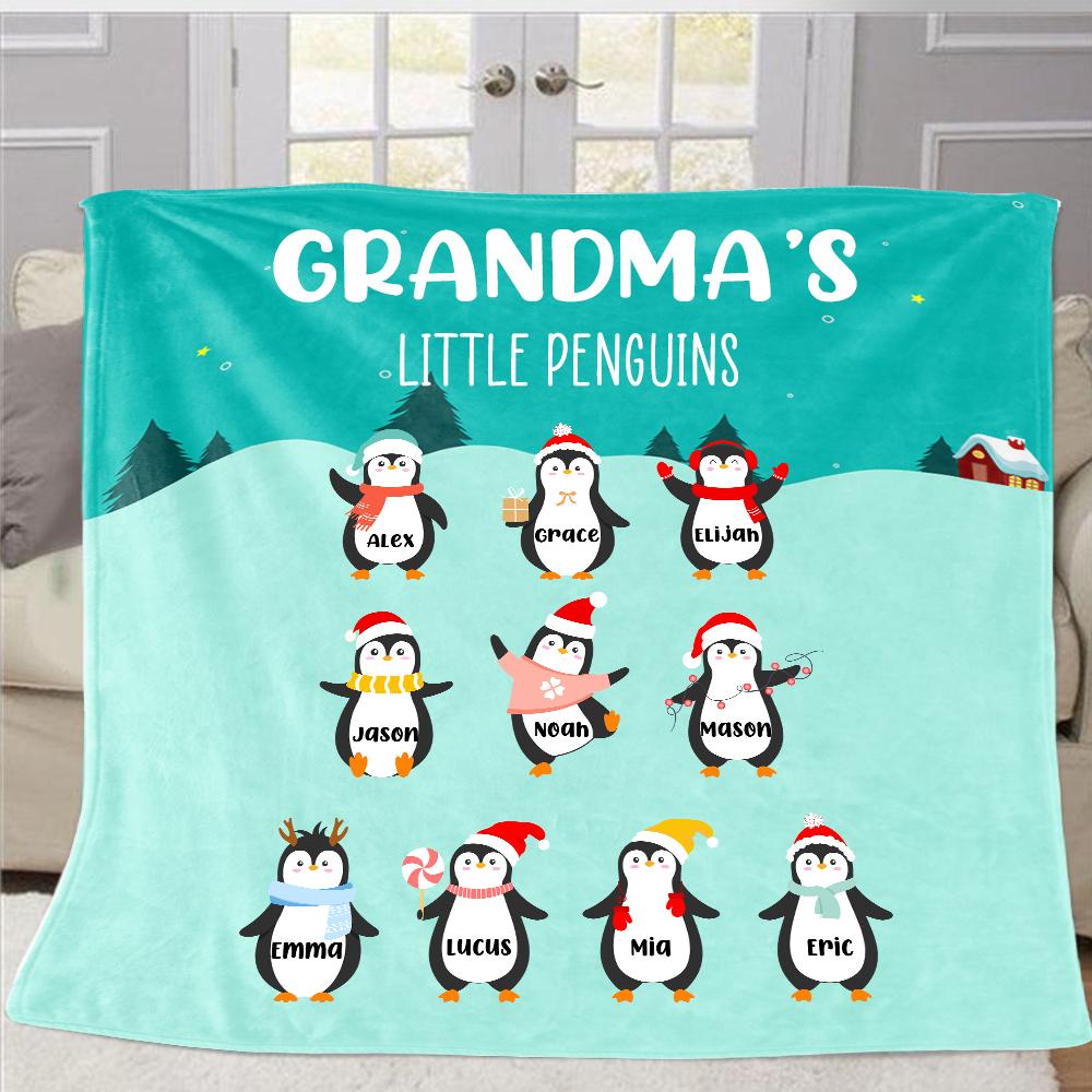Personalized Penguins Christmas Blanket with Children's Names