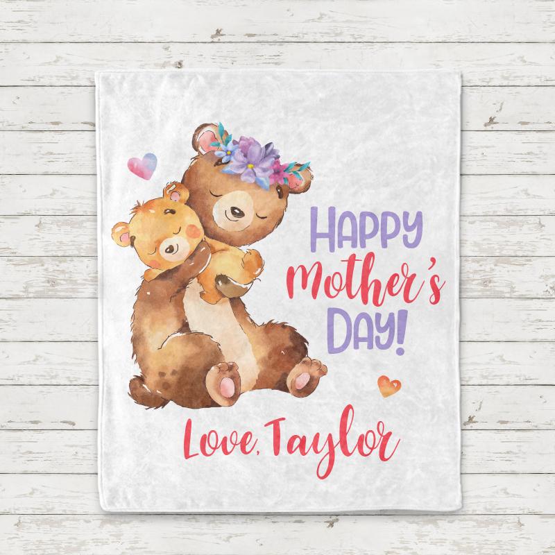 Custom Bear Mama and Baby Mother's Day Fleece Blankets