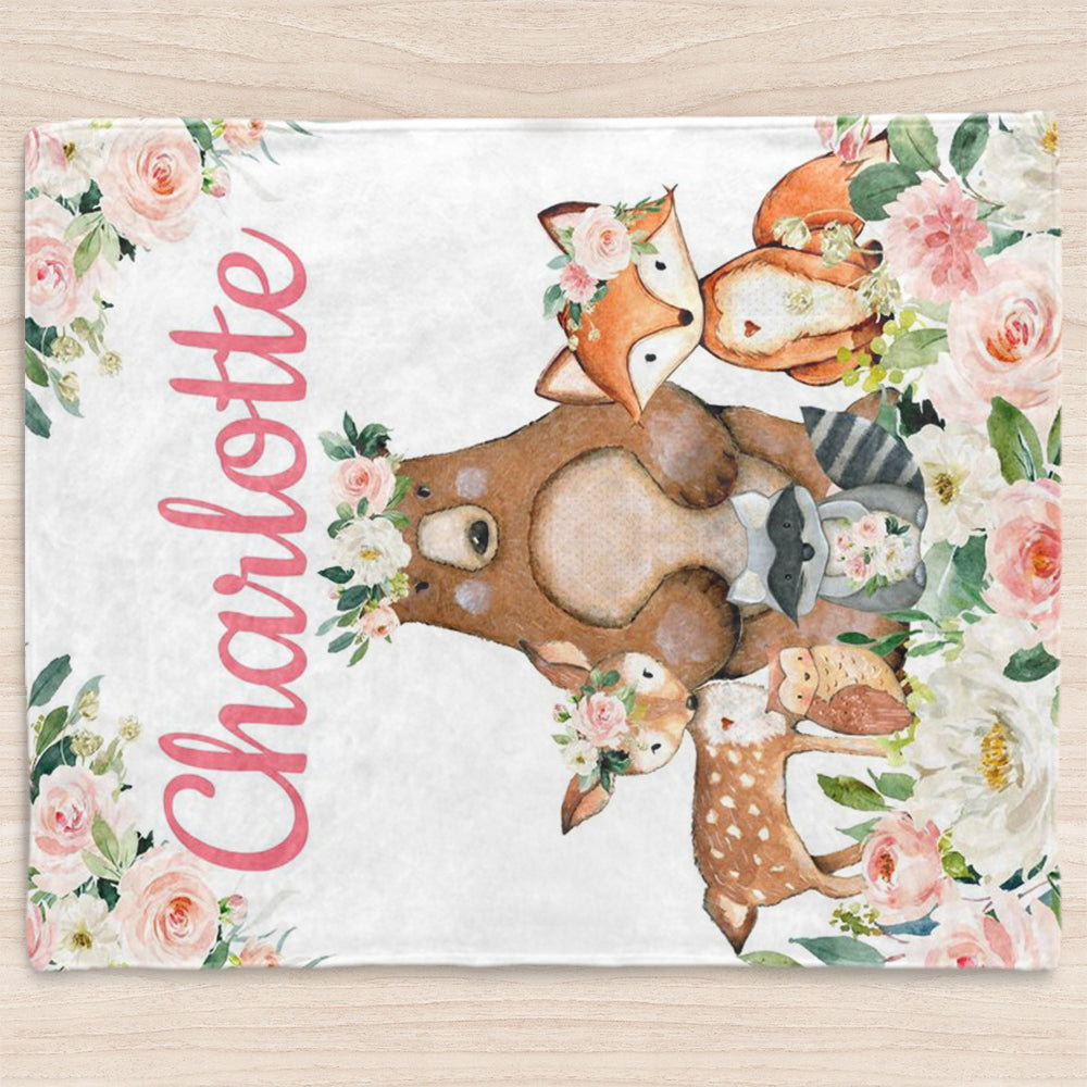 Custom Animal Flower Girl Name Blanket
