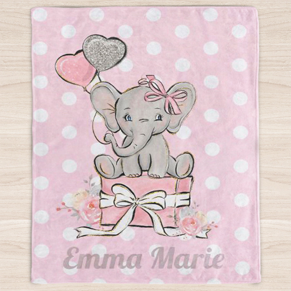 Custom Name Elephant Baby Girl Blanket
