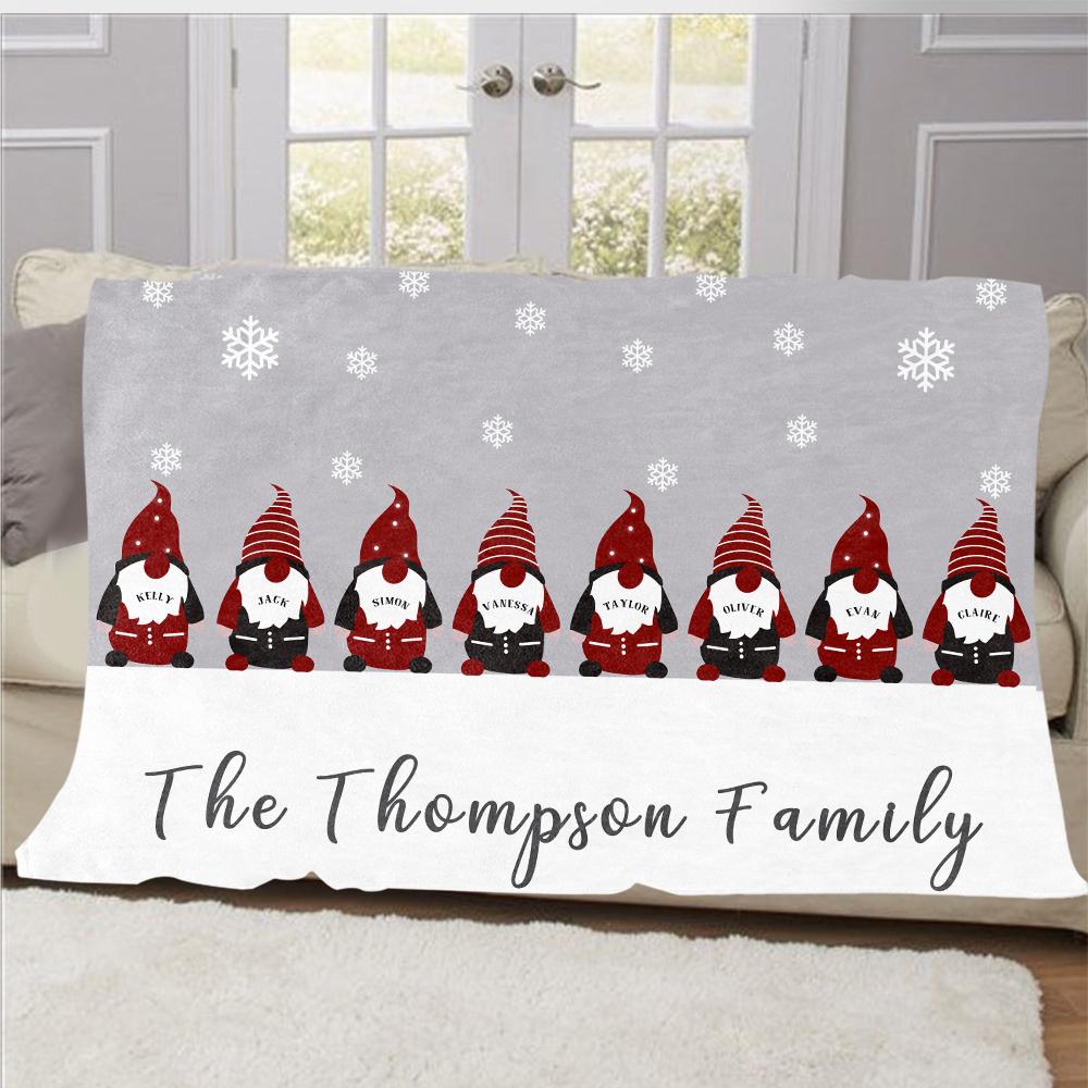 Personalized Christmas Gnomes Family Member's Name Fleece Blanket I