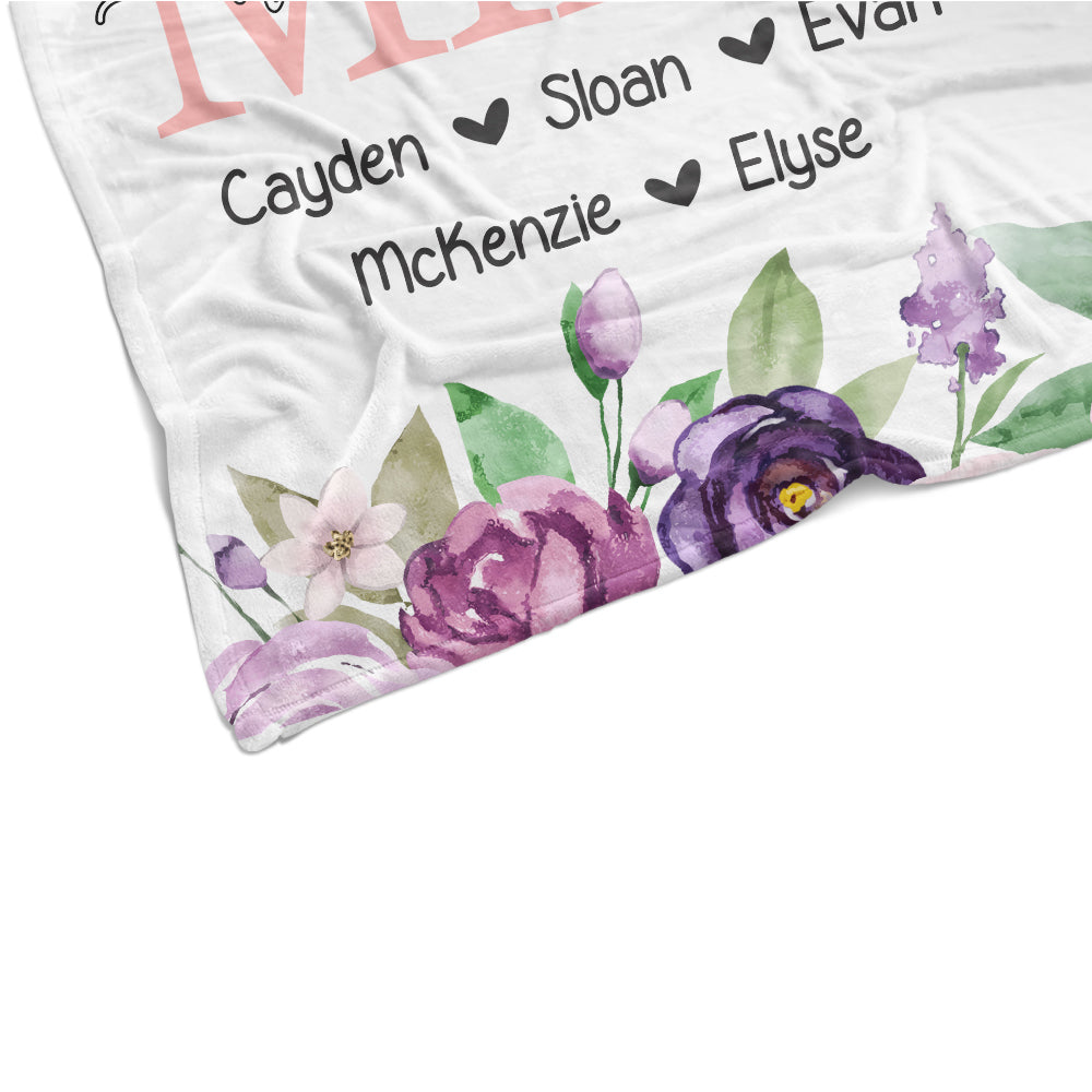 Personalized Purple Floral Cozy Plush Fleece Blankets with Your Nick & Kids' Names