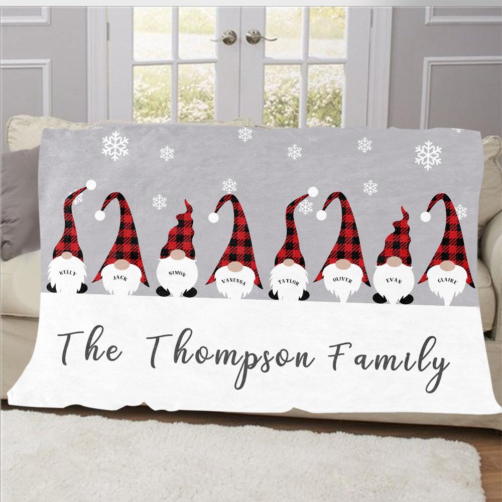 Personalized Christmas Gnomes Family Member's Name Fleece Blanket II