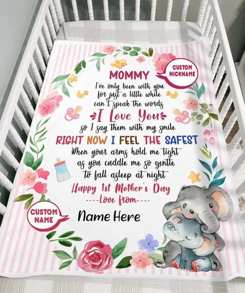 Personalized Elephant Blanket With Title and Name II03