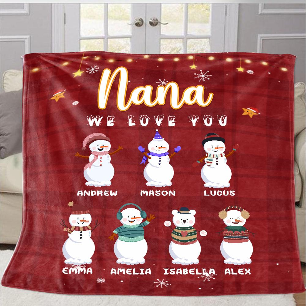 Personalized Snowmen Christmas Blanket with Children's Names