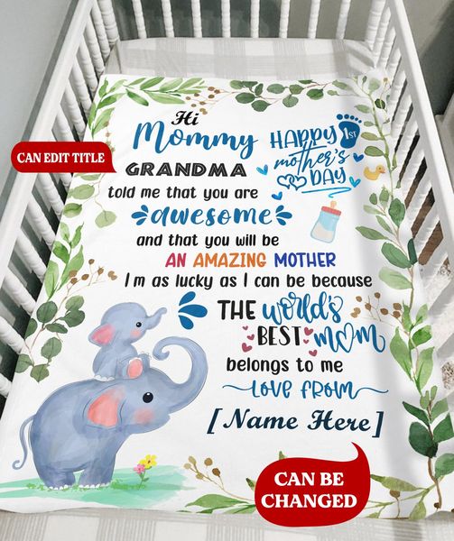 Personalized Elephant Blanket With Title and Name II01