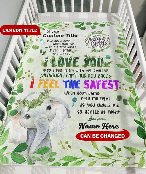 Personalized Elephant Blanket With Title and Name II06