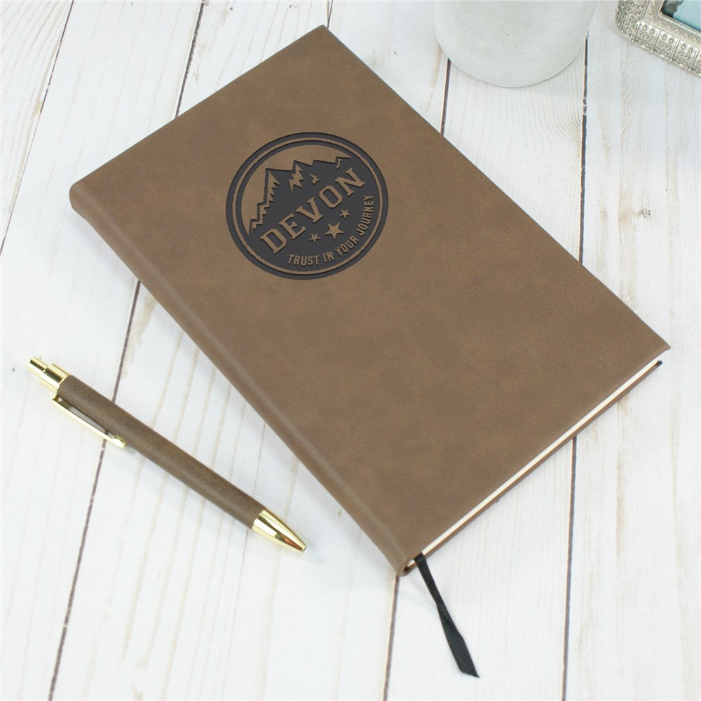 Mountains Personalized Leather Journal,Christmas Gift，Custom Name Gift,