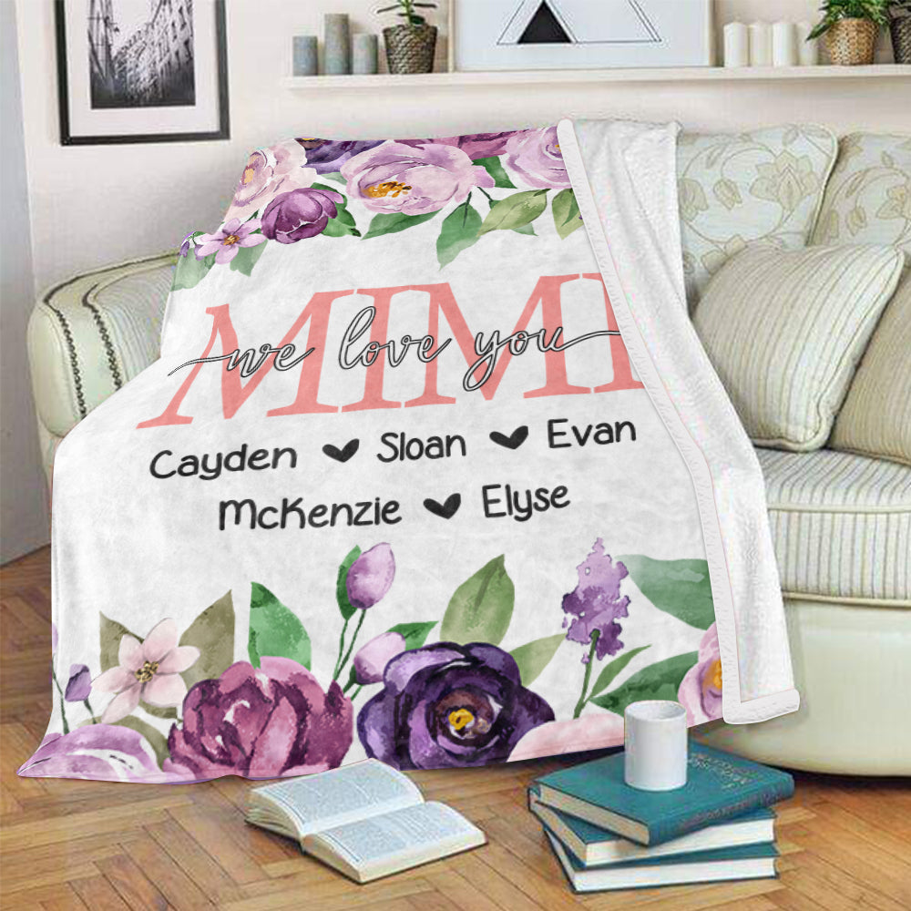 Personalized Purple Floral Cozy Plush Fleece Blankets with Your Nick & Kids' Names