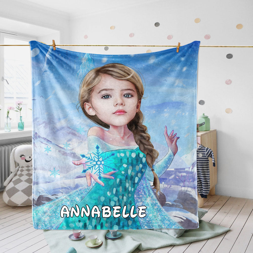 Personalized Hand-Drawing Kid's Photo Portrait Fleece Blanket XIV