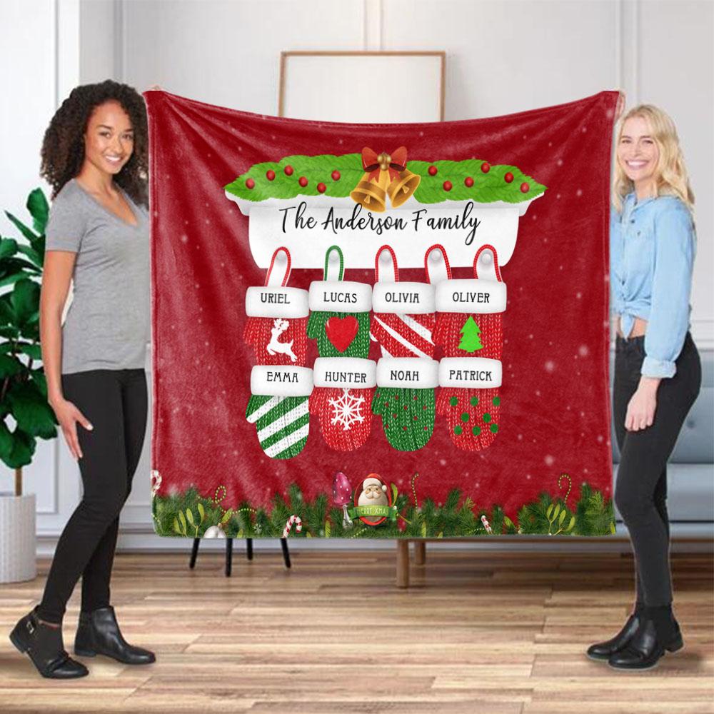 Personalized Christmas Gloves Family Member Fleece Blanket I