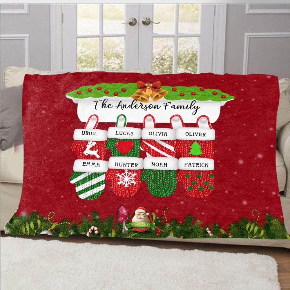 Personalized Christmas Gloves Family Member Fleece Blanket I