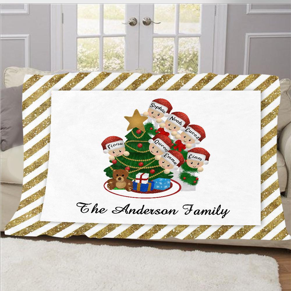 Personalized Christmas Tree and Hat Family Member's Name Fleece Blanket