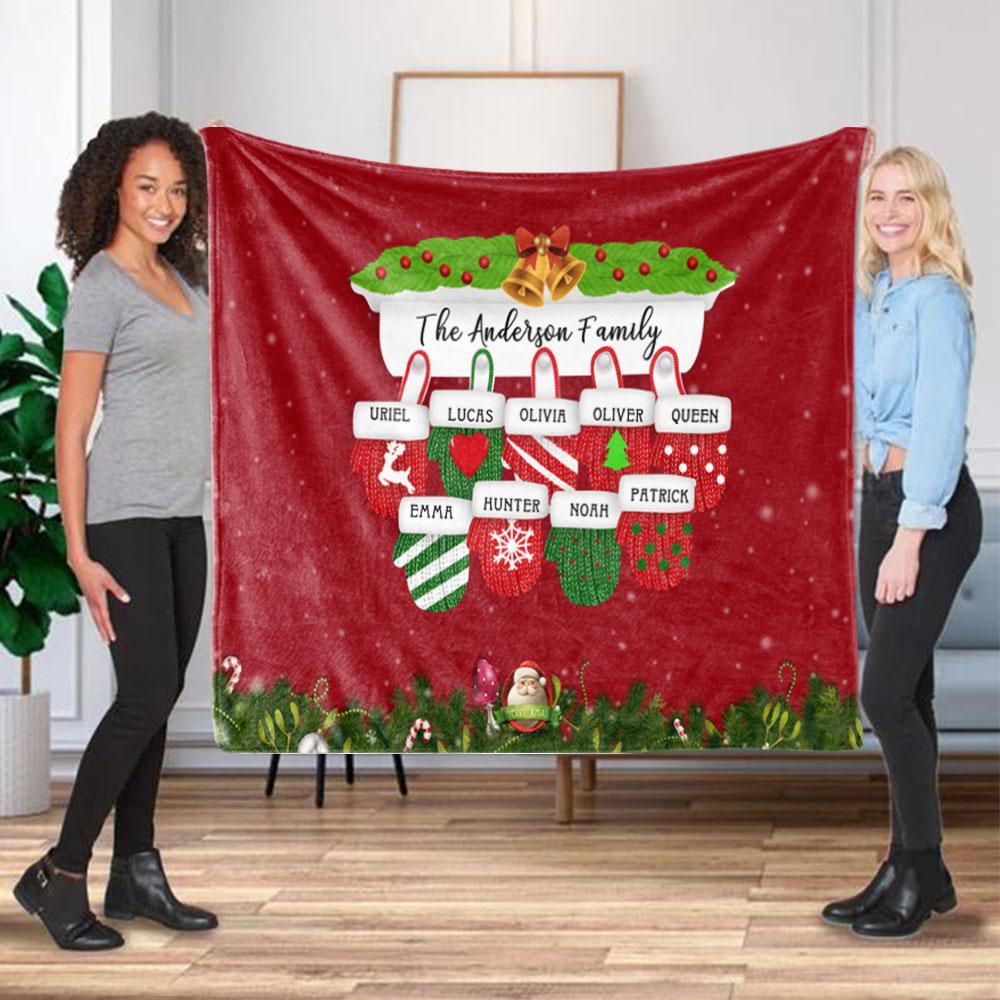 Personalized Christmas Gloves Family Member Fleece Blanket I