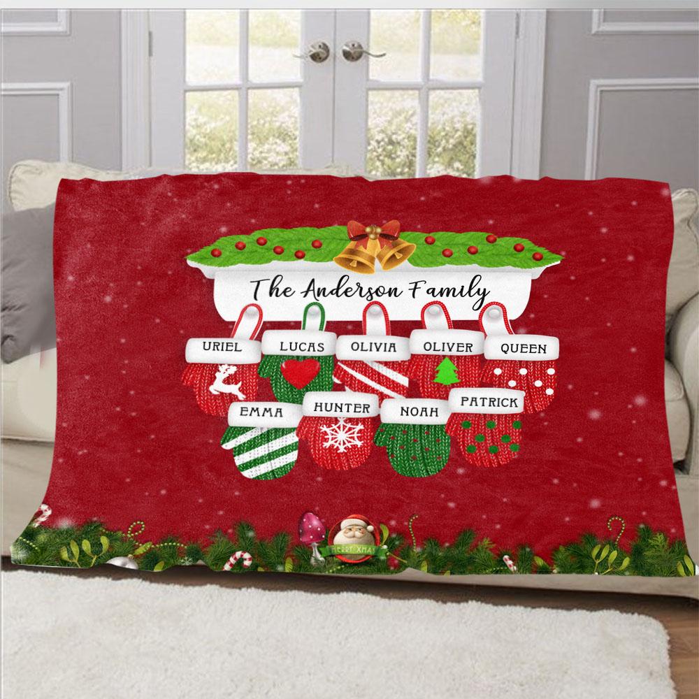 Personalized Christmas Gloves Family Member Fleece Blanket I