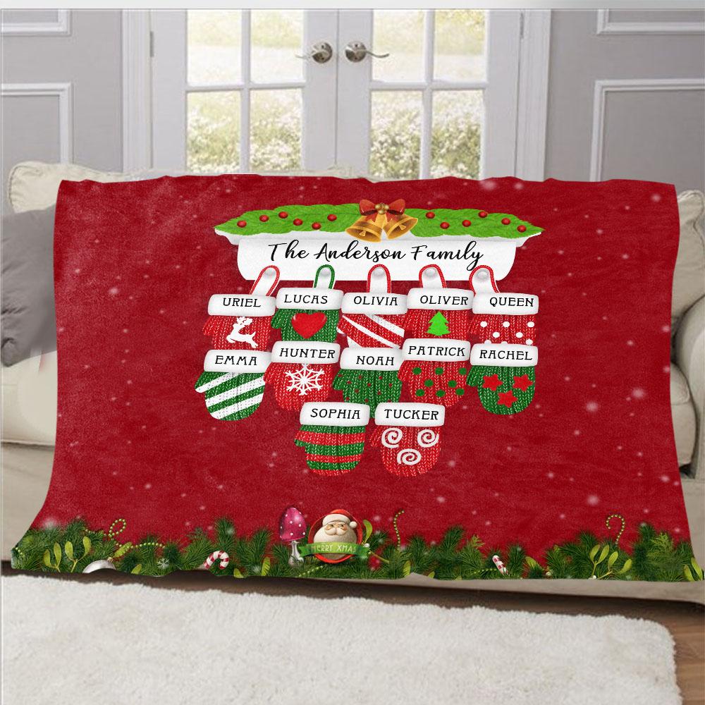 Personalized Christmas Gloves Family Member Fleece Blanket I