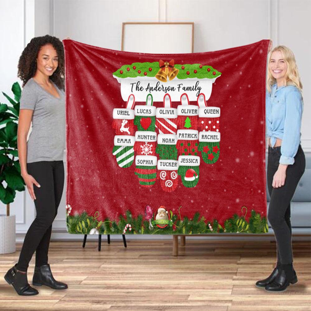 Personalized Christmas Gloves Family Member Fleece Blanket I