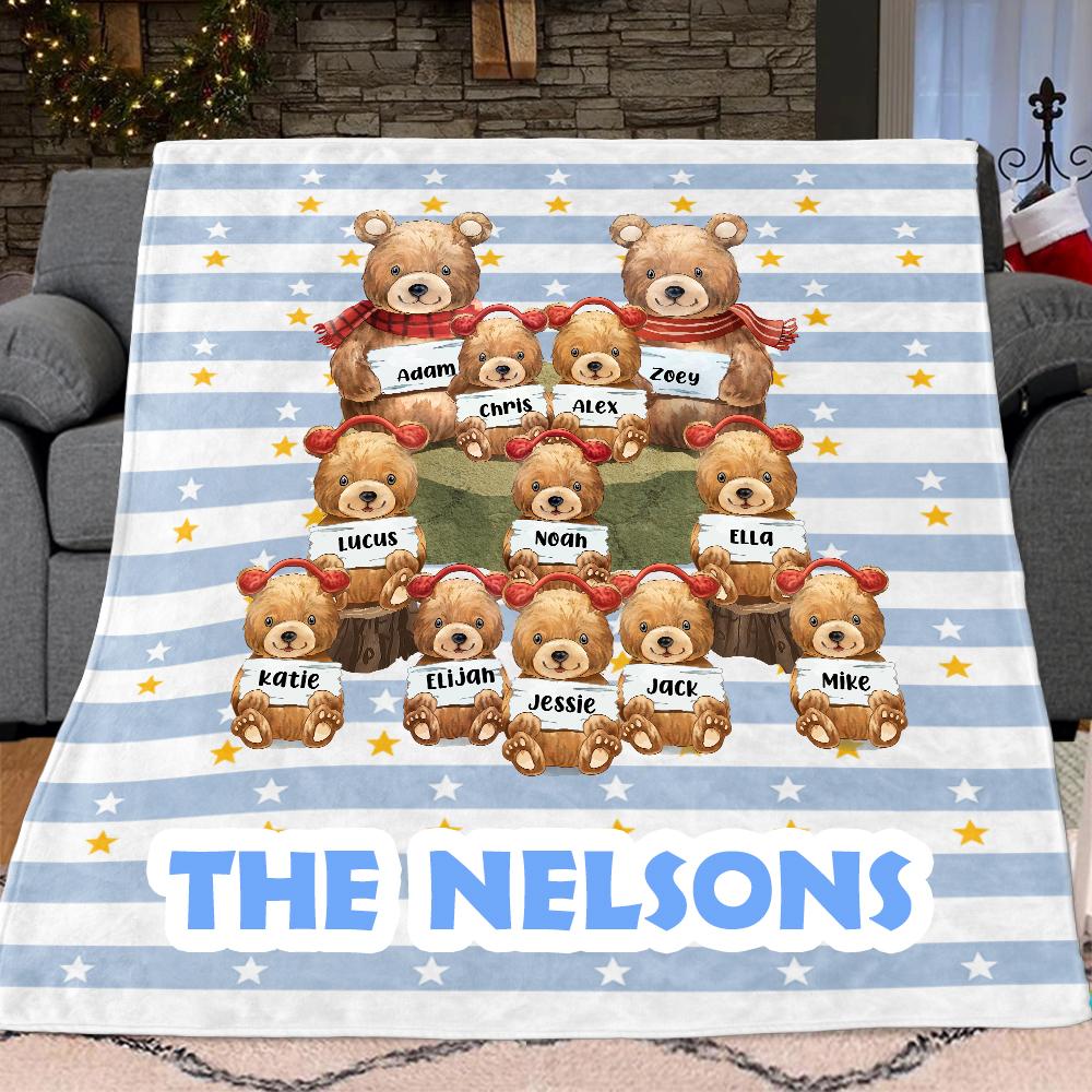Personalized Bear Christmas Blanket with Children's Names