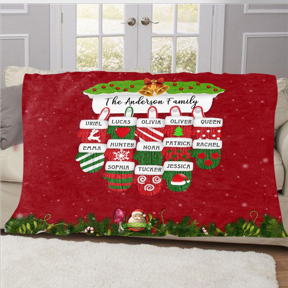 Personalized Christmas Gloves Family Member Fleece Blanket I