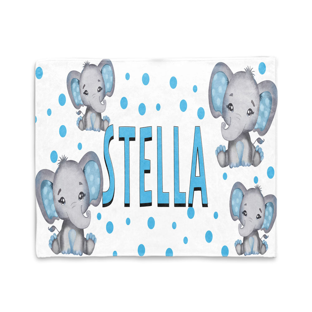 Personalized Kids Boy Elephant Fleece Blanket, Custom Kids Name Fleece Blanket