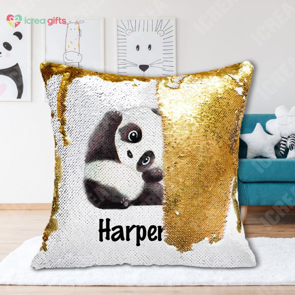 Personalized Giant Panda Sequin Pillow With Inner