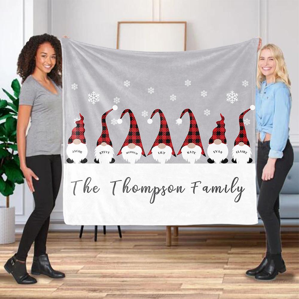 Personalized Christmas Gnomes Family Member's Name Fleece Blanket II