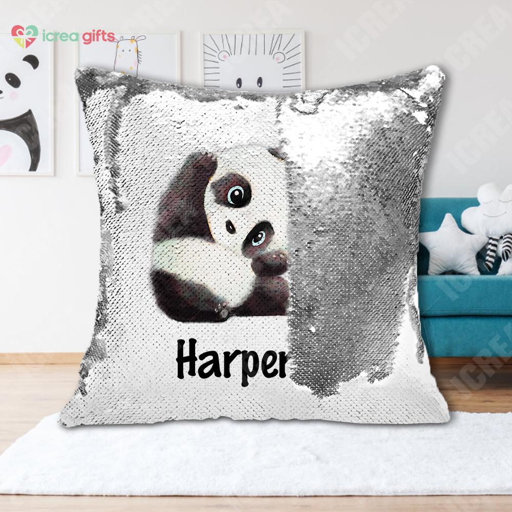 Personalized Giant Panda Sequin Pillow With Inner