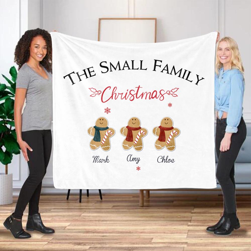 Personalized Gingerbread Christmas Family Member Fleece Blanket I