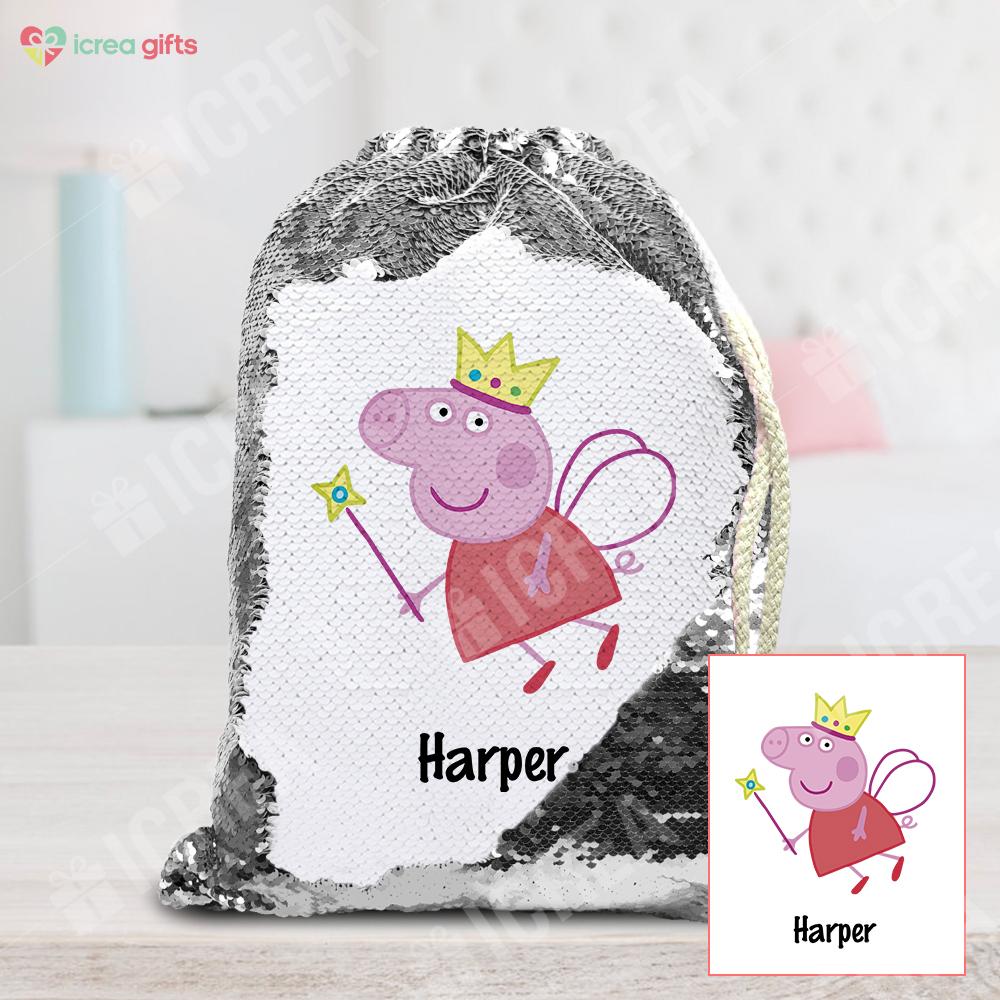 Personalized Peppa Pig Drawstring Sequin Backpack
