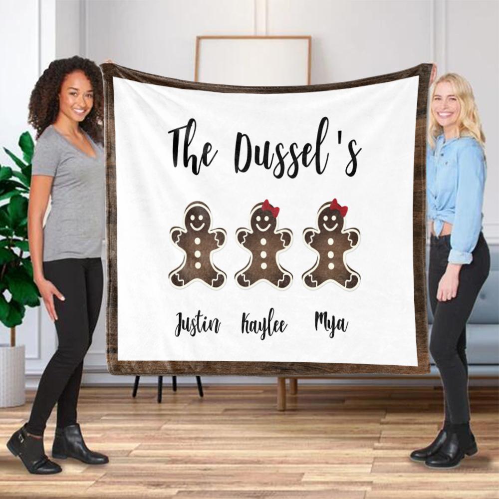 Personalized Gingerbread Christmas Family Member Fleece Blanket II