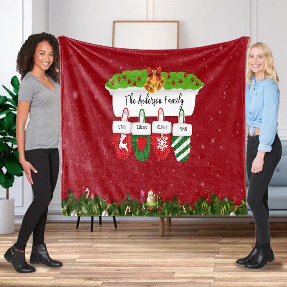 Personalized Christmas Gloves Family Member Fleece Blanket I