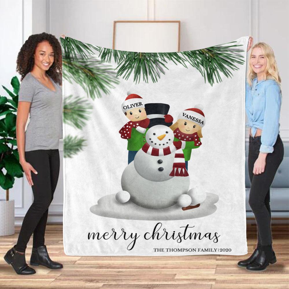 Personalized Christmas Snowman Family Member Fleece Blanket