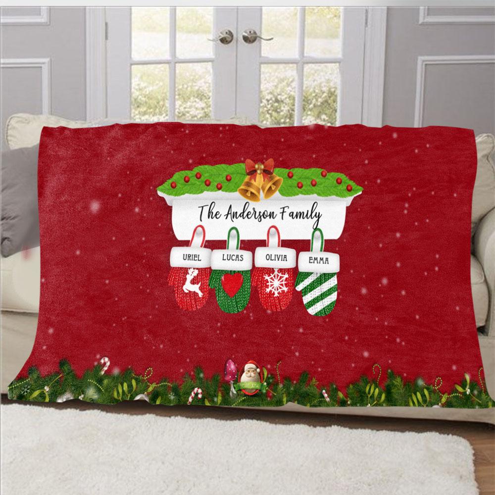 Personalized Christmas Gloves Family Member Fleece Blanket I