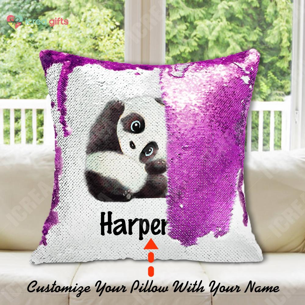 Personalized Giant Panda Sequin Pillow With Inner