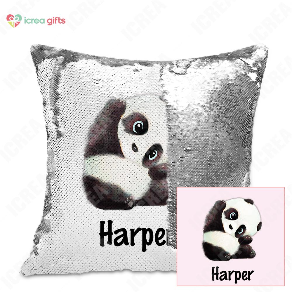 Personalized Giant Panda Sequin Pillow With Inner