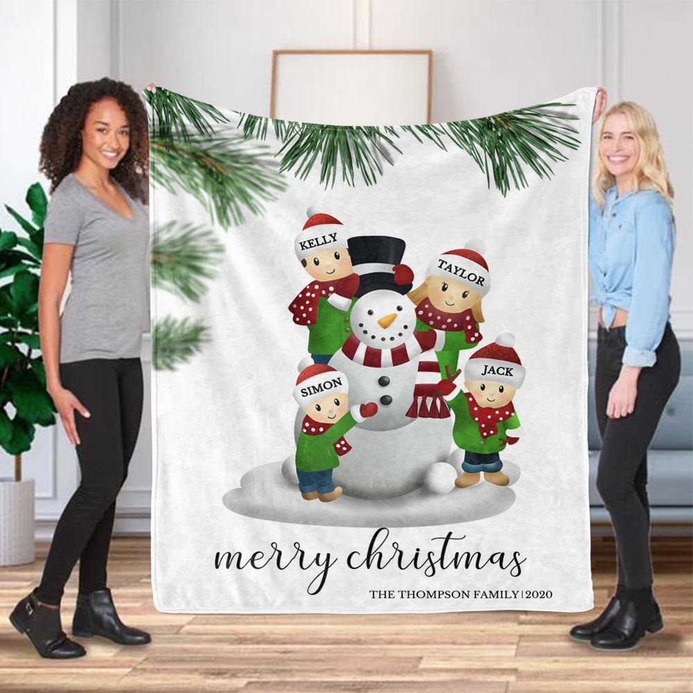 Personalized Christmas Snowman Family Member Fleece Blanket