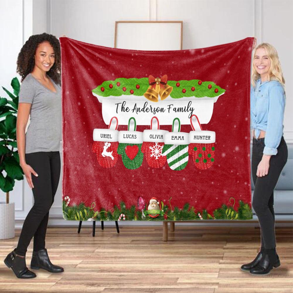Personalized Christmas Gloves Family Member Fleece Blanket I