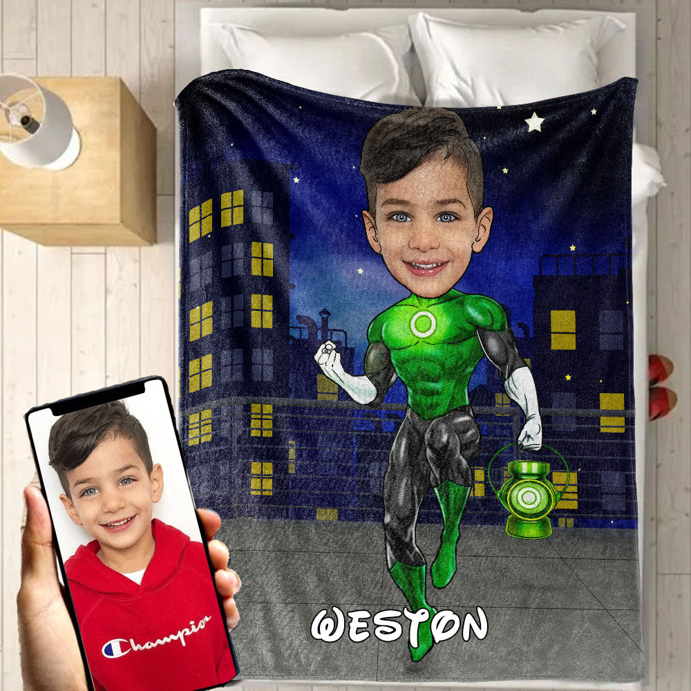 Personalized Hand-Drawing Kid's Photo Portrait Fleece Blanket XIII
