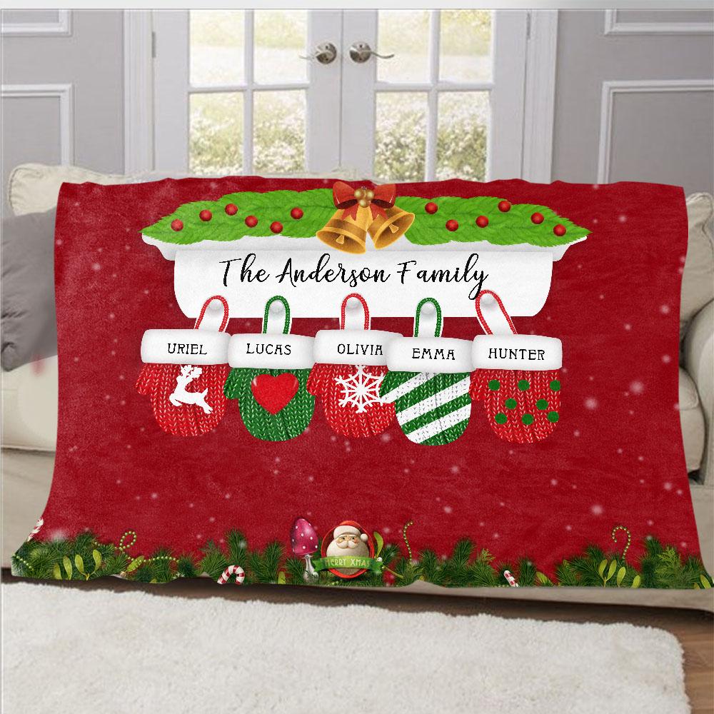 Personalized Christmas Gloves Family Member Fleece Blanket I
