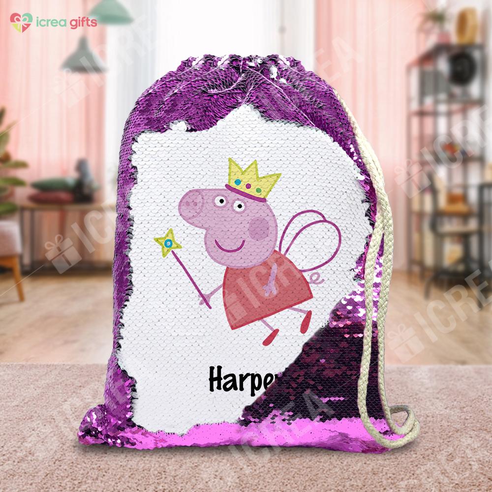 Personalized Peppa Pig Drawstring Sequin Backpack
