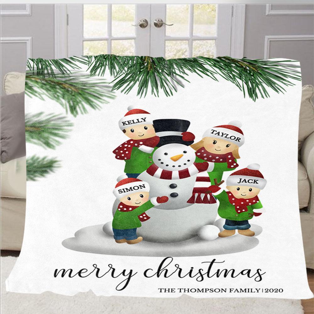 Personalized Christmas Snowman Family Member Fleece Blanket