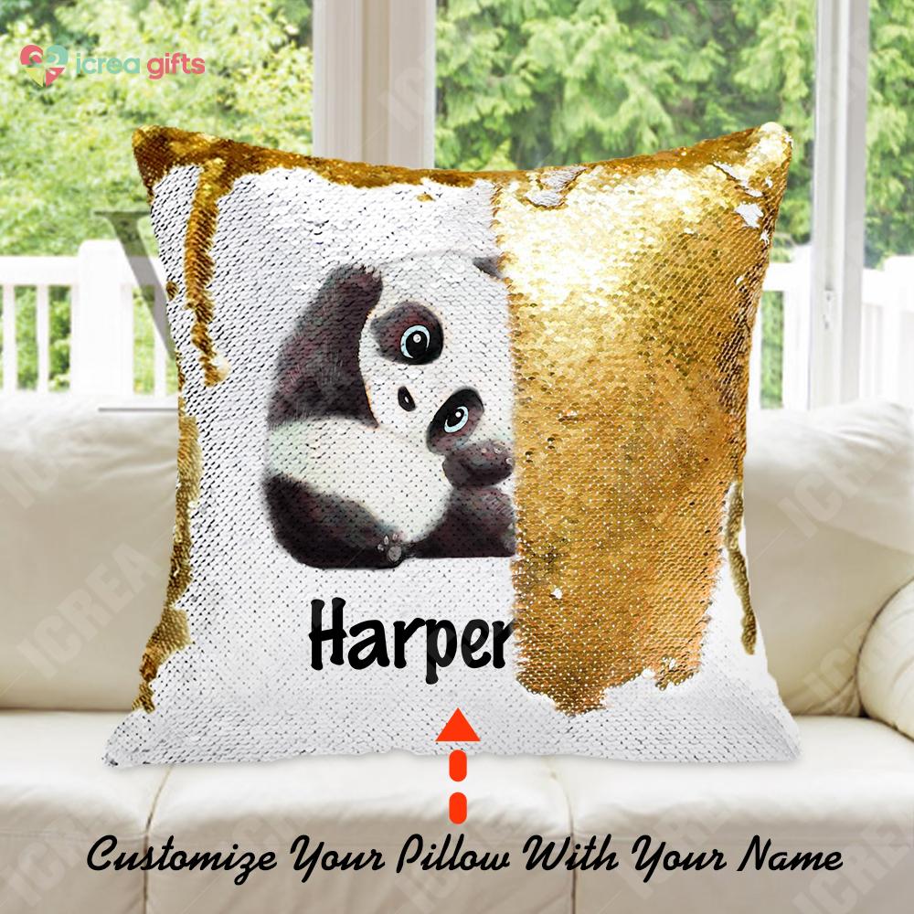 Personalized Giant Panda Sequin Pillow With Inner