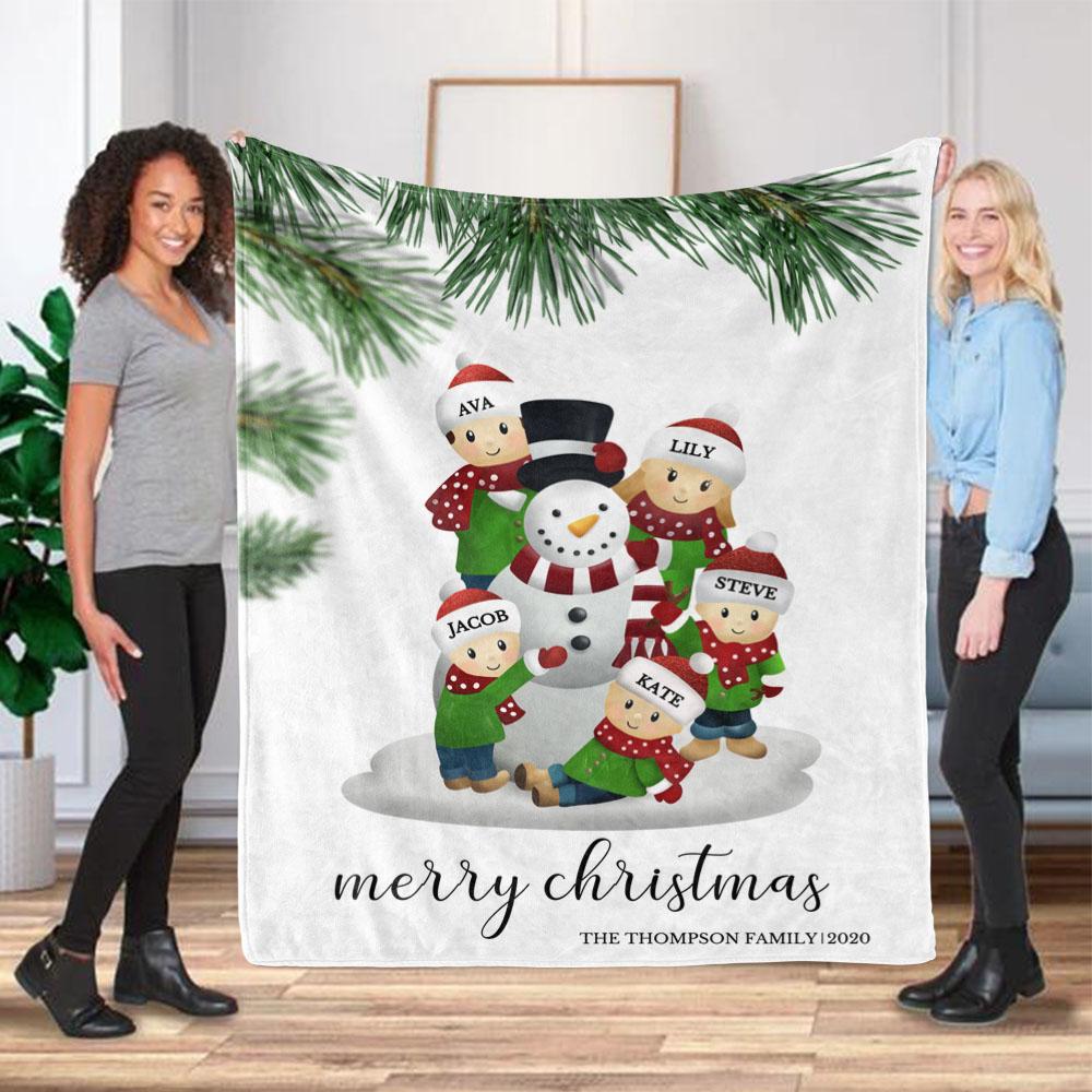Personalized Christmas Snowman Family Member Fleece Blanket