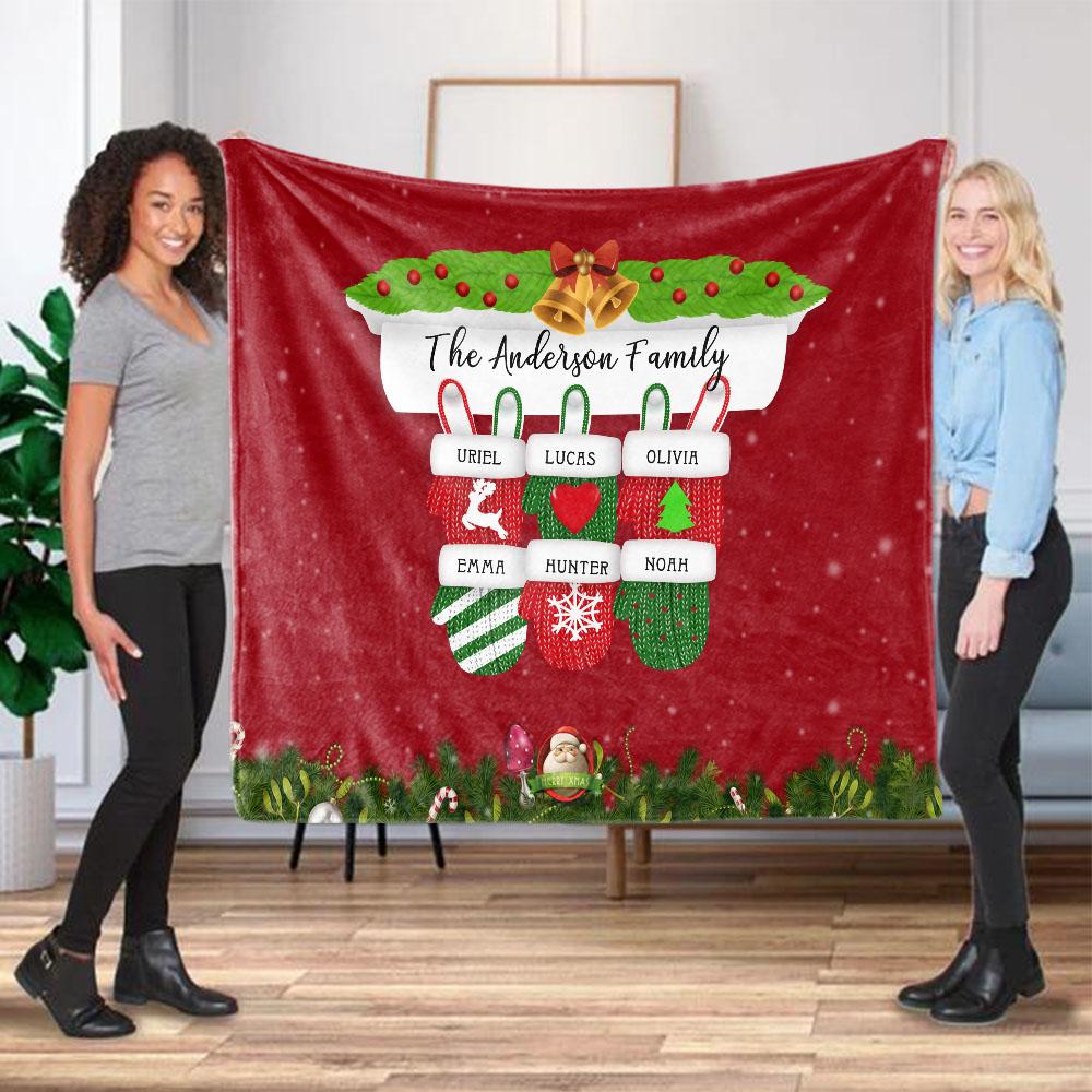 Personalized Christmas Gloves Family Member Fleece Blanket I