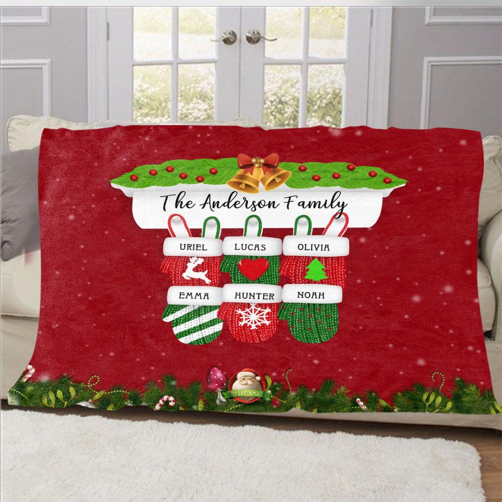 Personalized Christmas Gloves Family Member Fleece Blanket I