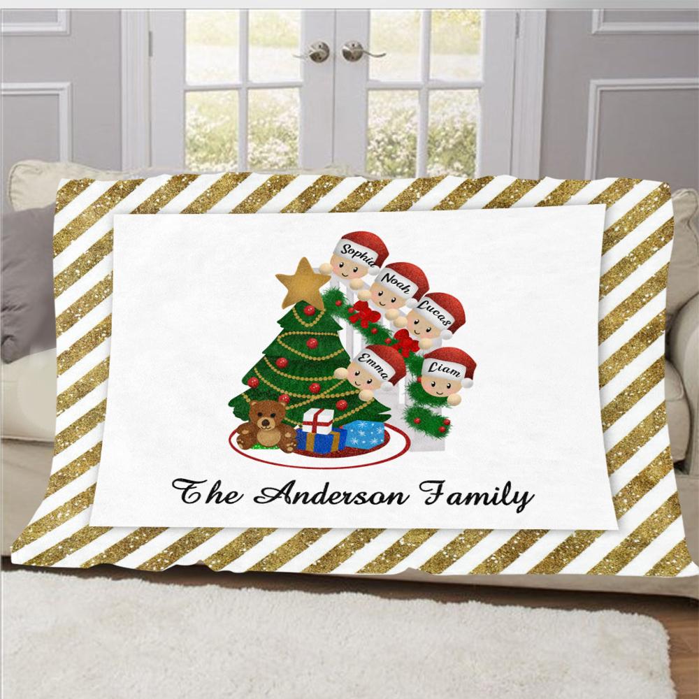 Personalized Christmas Tree and Hat Family Member's Name Fleece Blanket